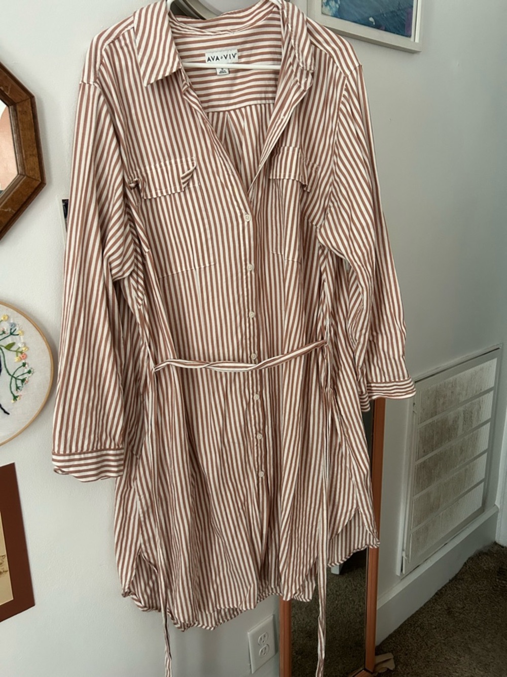 Ava & Viv White and Tan Striped Shirt Dress